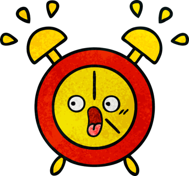 Bir insan tarafından çizilmiş bir çalar saatin retro grunge desen karikatürü