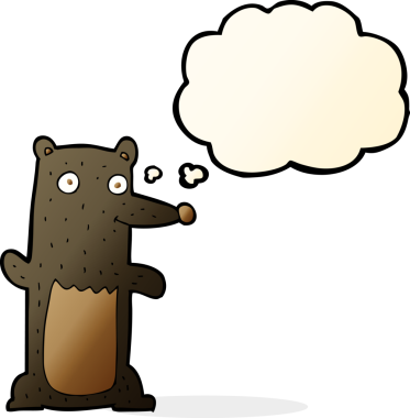 Bir insan tarafından çizilmiş düşünce baloncuklu kara ayı.