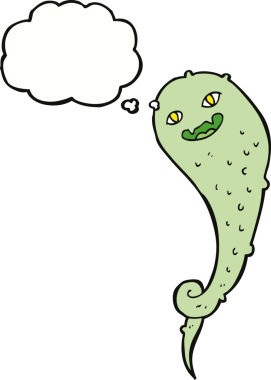 Bir insan tarafından çizilmiş düşünce baloncuklu karikatür hayaleti.