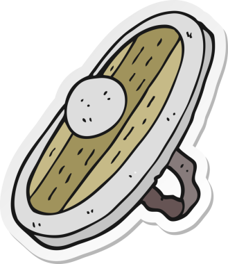 Bir insan tarafından çizilmiş bir çizgi film kalkanının çıkartması.