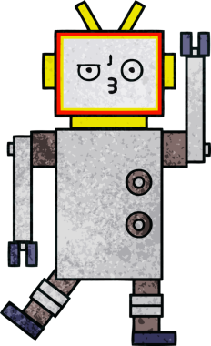 Bir insan tarafından çizilmiş bir robotun retro grunge dokusu