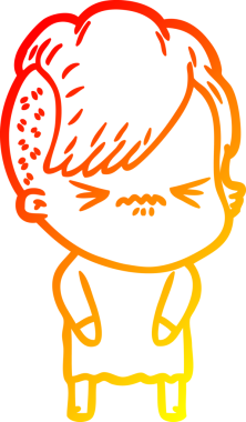 Bir insan tarafından çizilmiş, kızgın bir hipster kızın çizgi çizimi.