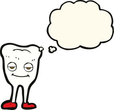 Bir insan tarafından çizilmiş düşünce baloncuklu mutlu diş çizgi filmi.