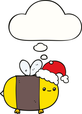 Bir insan tarafından çizilmiş düşünce balonlu bir noel arısı.