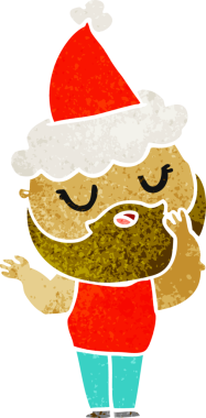 El çizimi, sakallı, Noel Baba şapkası takan bir adamın insan tarafından çizilmiş bir karikatürü.