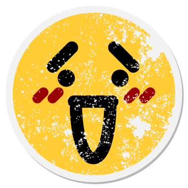 Bir insan tarafından çizilmiş mutlu, şaşırmış, dairesel bir etiket.