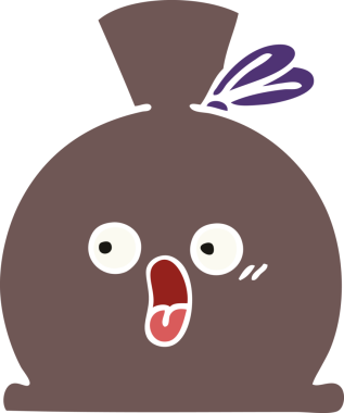 Bir insan tarafından çizilmiş bir çuvalın düz renkli retro karikatürü