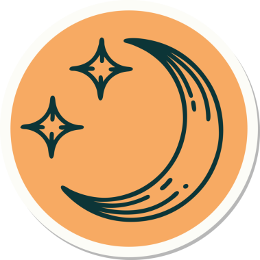 Geleneksel ay şeklinde dövme çıkartması ve bir insan tarafından çizilmiş yıldızlar.