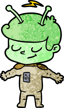 Bir insan tarafından çizilmiş dost canlısı çizgi film uzay adamı.