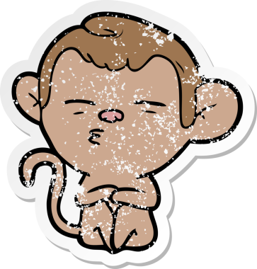 Bir insan tarafından çizilmiş şüpheli bir maymunun sıkıntılı çıkartması.