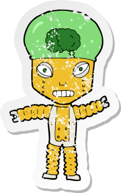 Bir insan tarafından çizilmiş gelecekteki bir çizgi robotun gerilimli çıkartması.