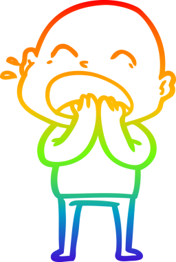 Gökkuşağı gradyan çizgi çizimi. Bir insan tarafından çizilmiş kel adam diye bağıran çizgi film.