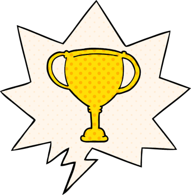 Bir insan tarafından çizilmiş çizgi roman tarzında konuşma balonlu spor kupası.