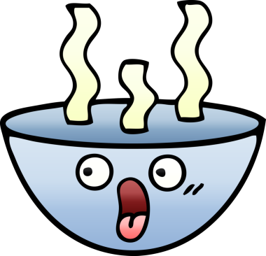 Bir insan tarafından çizilmiş sıcak çorbanın gölgeli karikatürü.