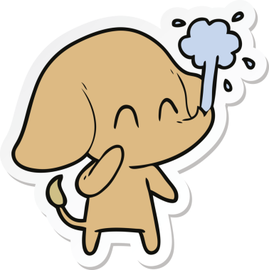 Bir insan tarafından çizilmiş su püskürten şirin bir filin çıkartması.