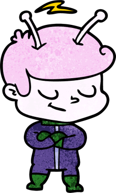 Bir insan tarafından çizilmiş dost canlısı çizgi film uzay adamı.