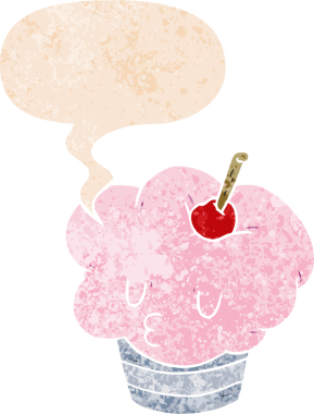 Bir insan tarafından çizilmiş grunge dertli retro desenli konuşma baloncuklu çizgi film keki