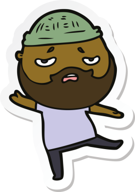 Bir insan tarafından çizilmiş sakallı endişeli bir karikatür çıkartması.