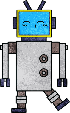 Bir insan tarafından çizilmiş bir robotun retro grunge dokusu