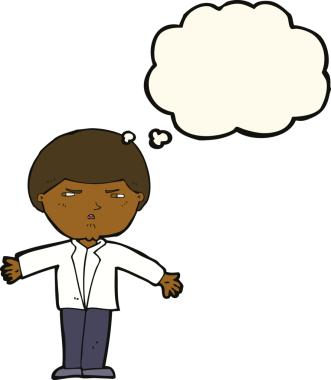 Bir insan tarafından çizilmiş düşünce baloncuğuyla rahatsız edilmiş bir adam.