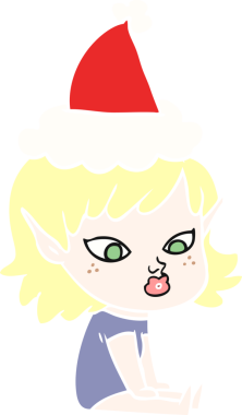 Bir insan tarafından çizilmiş Noel Baba şapkası giyen bir elf kızının güzel düz çizilmiş resmi.