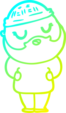 Bir insan tarafından çizilmiş sakallı bir çizgi film karakteri.