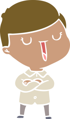 Bir insan tarafından çizilmiş düz renkli çizgi film mutlu çocuk.