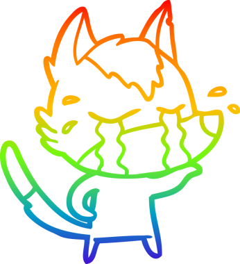 Gökkuşağı gradyan çizgi çizimi bir insan tarafından çizilmiş ağlayan bir kurt.