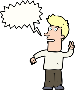 Bir insan tarafından çizilmiş konuşma balonuyla barış işareti yapan çizgi film adamı.