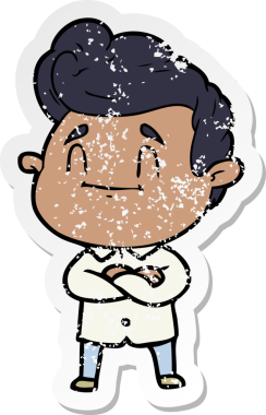 Bir insan tarafından çizilmiş mutlu bir çizgi film karakterinin sıkıntılı çıkartması.