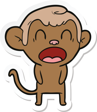 Bir insan tarafından çizilmiş esneyen bir maymun çıkartması.