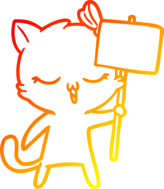 Bir insan tarafından kafasında yay olan çizgi film kedisinin sıcak çizgi çizimi