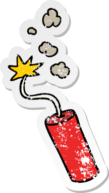 Bir insan tarafından çizilmiş yanan bir dinamit çubuğunun çizilmiş karikatür yapıştırması.