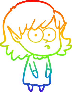 Gökkuşağı gradyan çizgi çizimi bir insan tarafından çizilmiş bir elf kızı