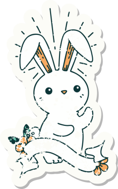 Dövme stili eski bir çıkartma. Bir insan tarafından çizilmiş şirin bir tavşan.