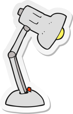 Bir insan tarafından çizilmiş karikatür masa lambası çıkartması.