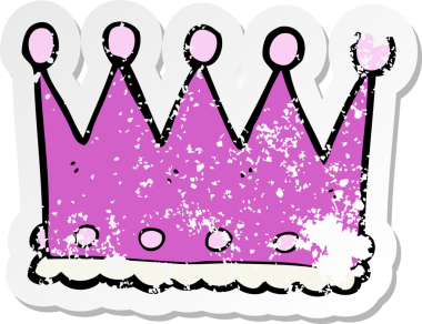 Bir insan tarafından çizilmiş bir karikatür taçının gerilimli retro etiketi