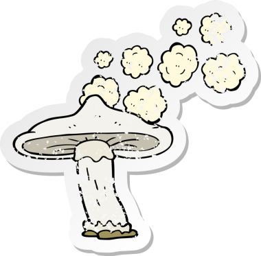 Bir insan tarafından çizilmiş karikatür mantarının gerilmiş yapıştırması.