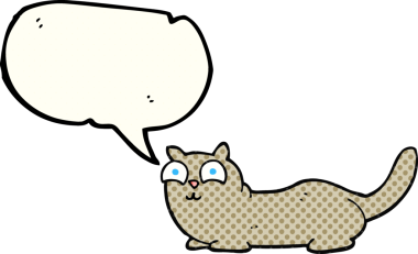 Bir insan tarafından çizilmiş serbest çizilmiş çizgi roman konuşma balonu çizgi film kedisi.