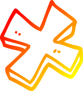 Bir insan tarafından çizilmiş çizgi film çarpma sembolünün sıcak gradyan çizimi