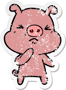 Bir insan tarafından çizilmiş kızgın bir domuzun sıkıntılı çıkartması.