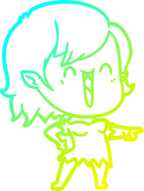 Bir insan tarafından çizilen mutlu vampir kız çizgi filminin soğuk gradyanı.