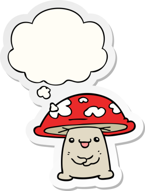 Düşünce baloncuğu insan tarafından çizilmiş bir çıkartma olan mantar karakteri.