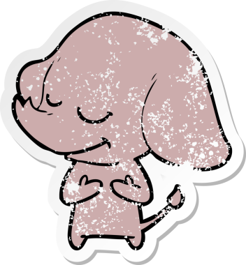 Bir insan tarafından çizilmiş gülümseyen bir filin sıkıntılı çıkartması.