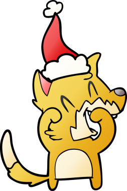 Gülen tilki eli bir insan tarafından çizilmiş Noel Baba şapkasının gradyan çizimi.