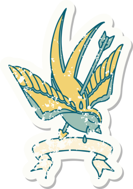 Bir insanın çizdiği okla delinmiş bir kırlangıç sancağıyla eski bir etiket.