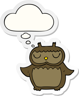 Düşünce baloncuğu insan tarafından çizilmiş bir çıkartma olan çizgi film baykuşu