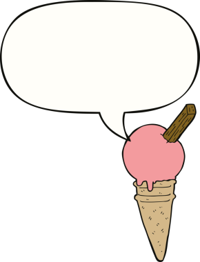 Bir insan tarafından çizilmiş konuşma balonlu çizgi film dondurması.