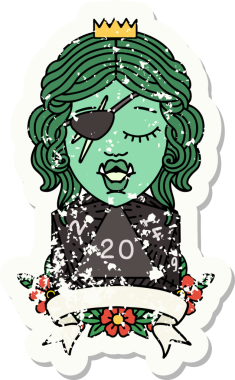 Retro Dövme Biçimi Bir insan tarafından çizilmiş 20 zarlı yarı ork düzenbaz karakter