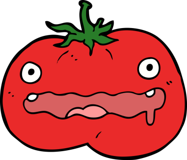 Bir insan tarafından çizilmiş domates çizgi filmi.